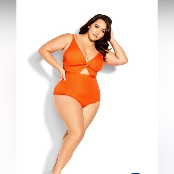 CITY CHIC NWT Majorca 1 Piece Swimsuit Sunburst Orange Sz 18 Plus Size Vacation - Picture 1 of 16
